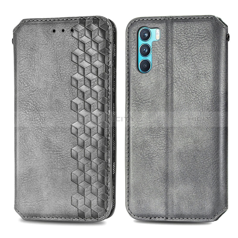 Funda de Cuero Cartera con Soporte Carcasa S01D para Oppo K9 Pro 5G Gris