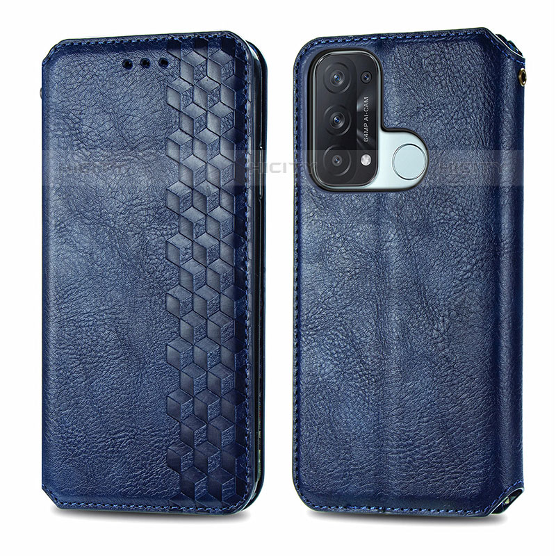 Funda de Cuero Cartera con Soporte Carcasa S01D para Oppo Reno5 A Azul