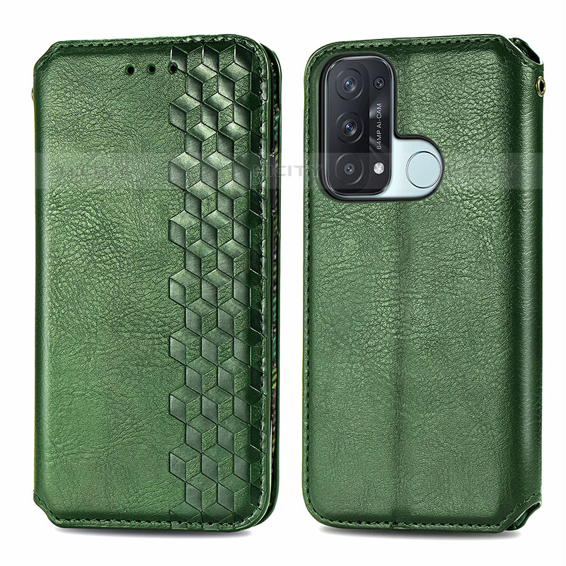 Funda de Cuero Cartera con Soporte Carcasa S01D para Oppo Reno5 A Verde