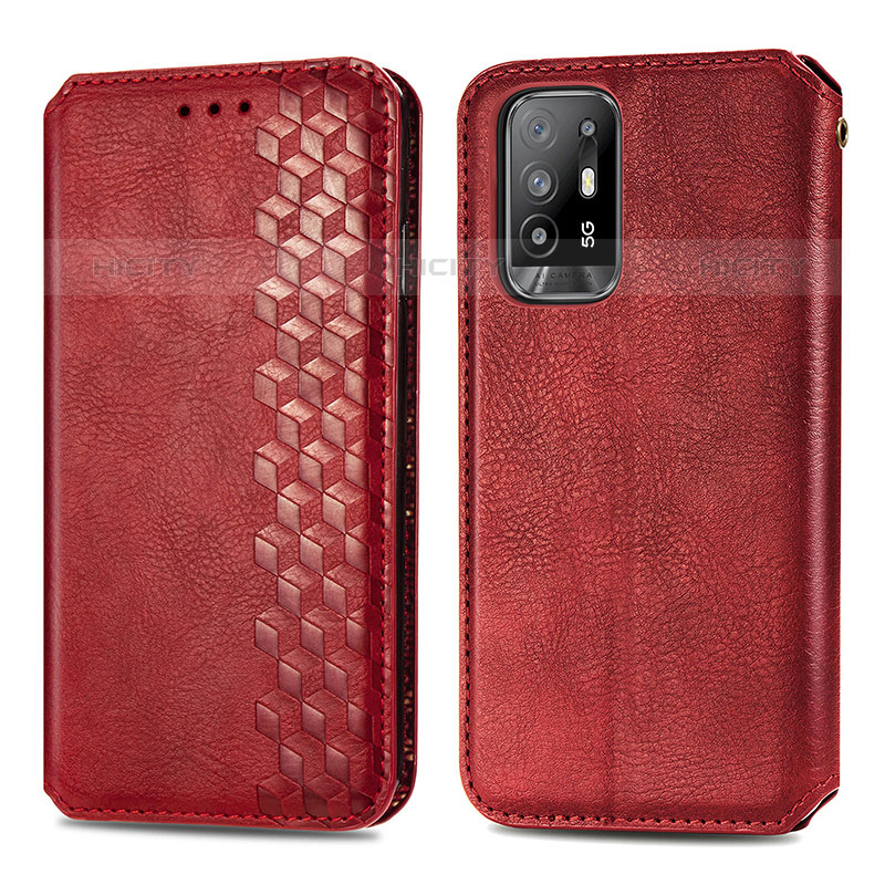 Funda de Cuero Cartera con Soporte Carcasa S01D para Oppo Reno5 Z 5G Rojo