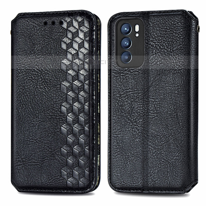 Funda de Cuero Cartera con Soporte Carcasa S01D para Oppo Reno6 5G Negro