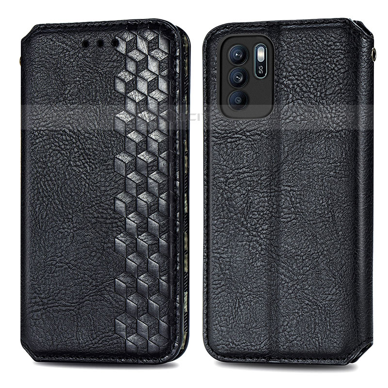 Funda de Cuero Cartera con Soporte Carcasa S01D para Oppo Reno6 Z 5G Negro