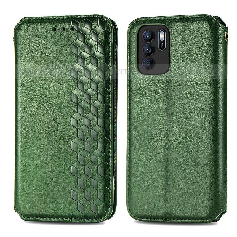 Funda de Cuero Cartera con Soporte Carcasa S01D para Oppo Reno6 Z 5G Verde