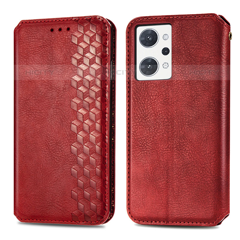 Funda de Cuero Cartera con Soporte Carcasa S01D para Oppo Reno7 A Rojo