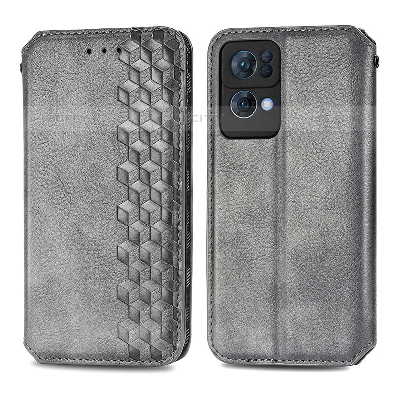 Funda de Cuero Cartera con Soporte Carcasa S01D para Oppo Reno7 Pro 5G Gris