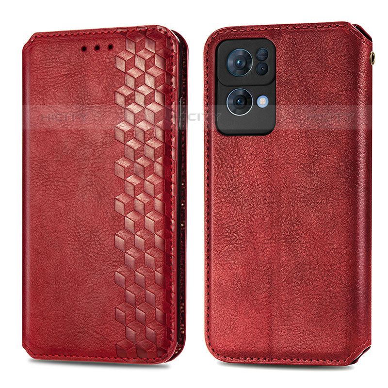 Funda de Cuero Cartera con Soporte Carcasa S01D para Oppo Reno7 Pro 5G Rojo