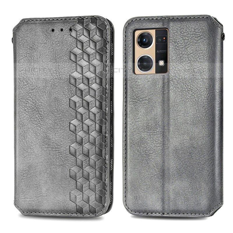 Funda de Cuero Cartera con Soporte Carcasa S01D para Oppo Reno8 4G Gris