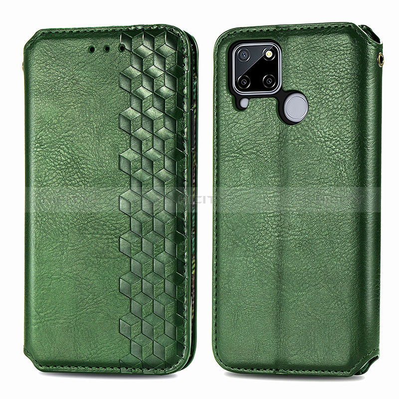 Funda de Cuero Cartera con Soporte Carcasa S01D para Realme C12 Verde