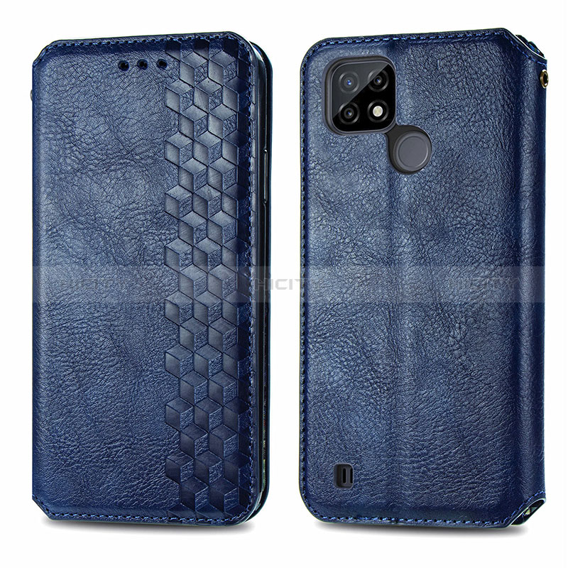 Funda de Cuero Cartera con Soporte Carcasa S01D para Realme C21 Azul