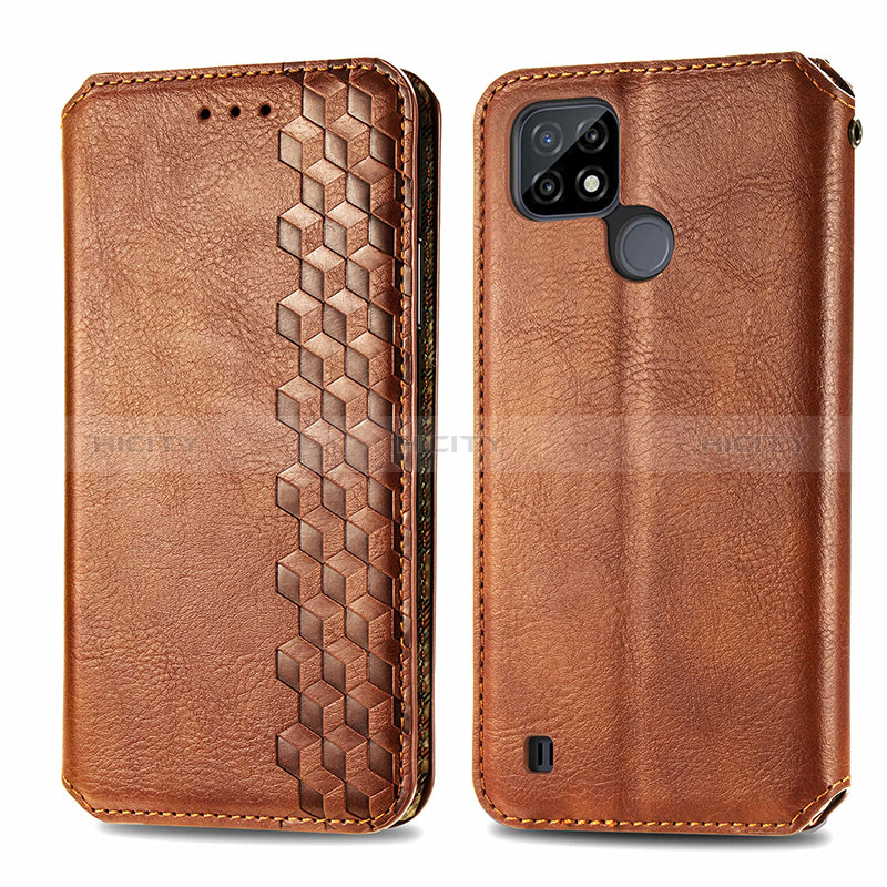 Funda de Cuero Cartera con Soporte Carcasa S01D para Realme C21 Marron