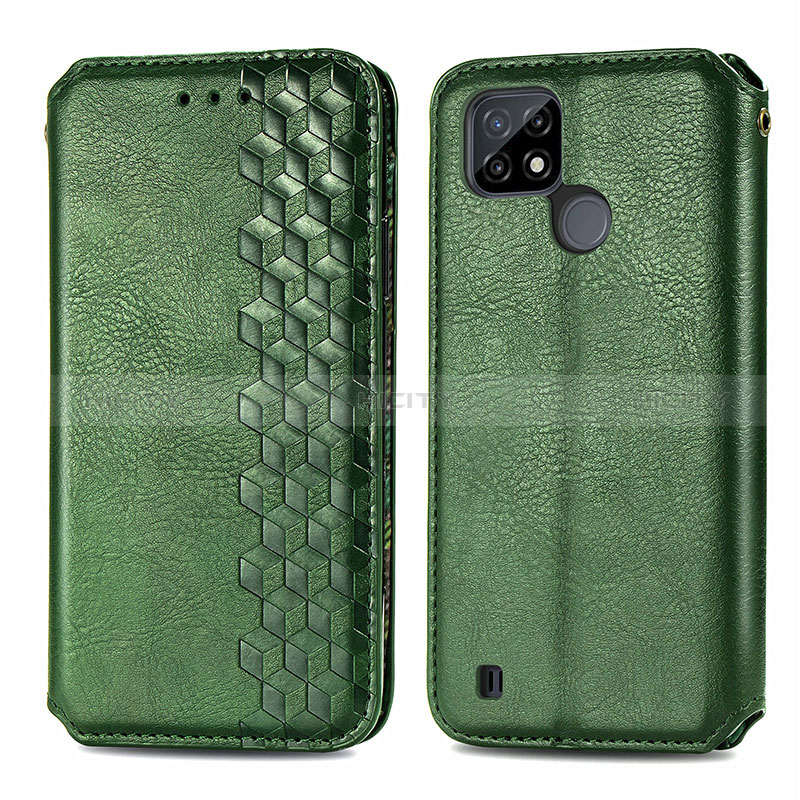 Funda de Cuero Cartera con Soporte Carcasa S01D para Realme C21 Verde