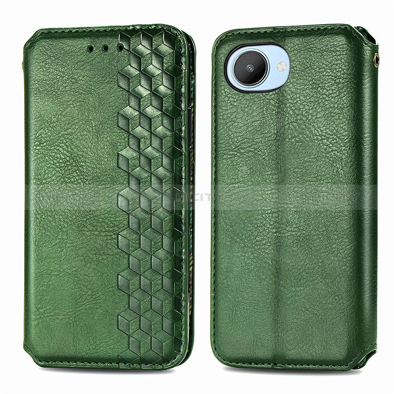 Funda de Cuero Cartera con Soporte Carcasa S01D para Realme C30 Verde