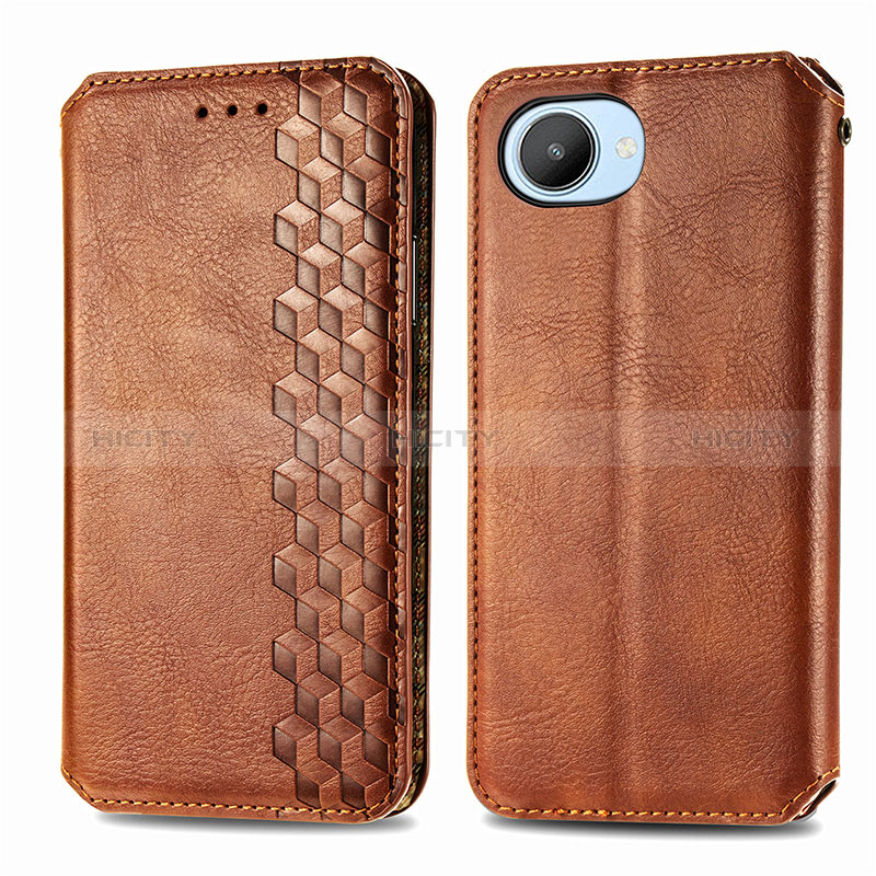 Funda de Cuero Cartera con Soporte Carcasa S01D para Realme C30s Marron