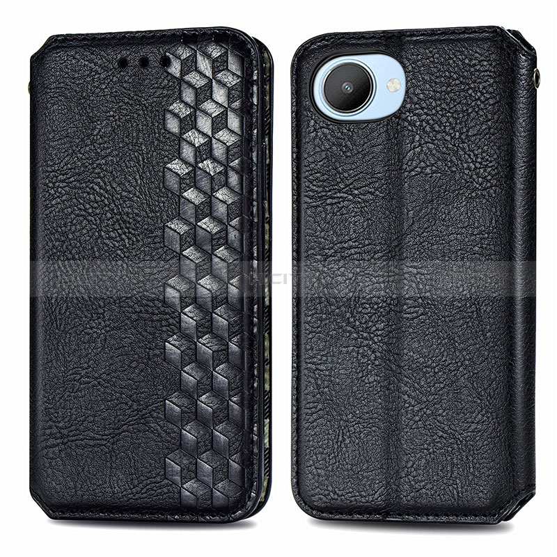 Funda de Cuero Cartera con Soporte Carcasa S01D para Realme C30s Negro