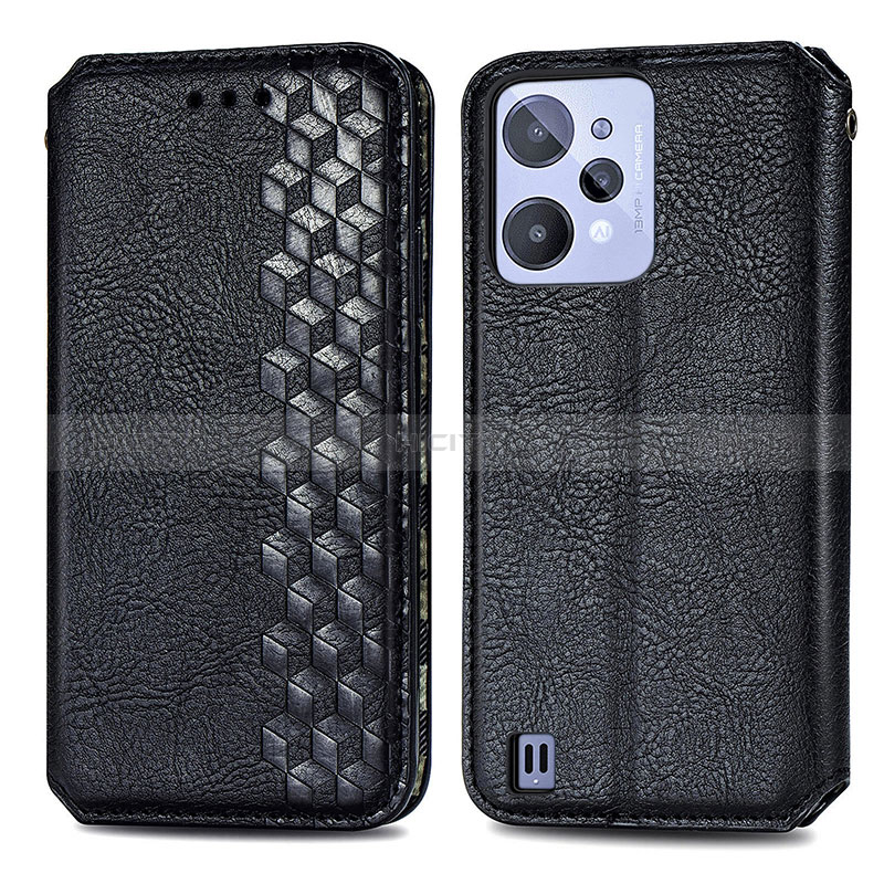 Funda de Cuero Cartera con Soporte Carcasa S01D para Realme C31 Negro