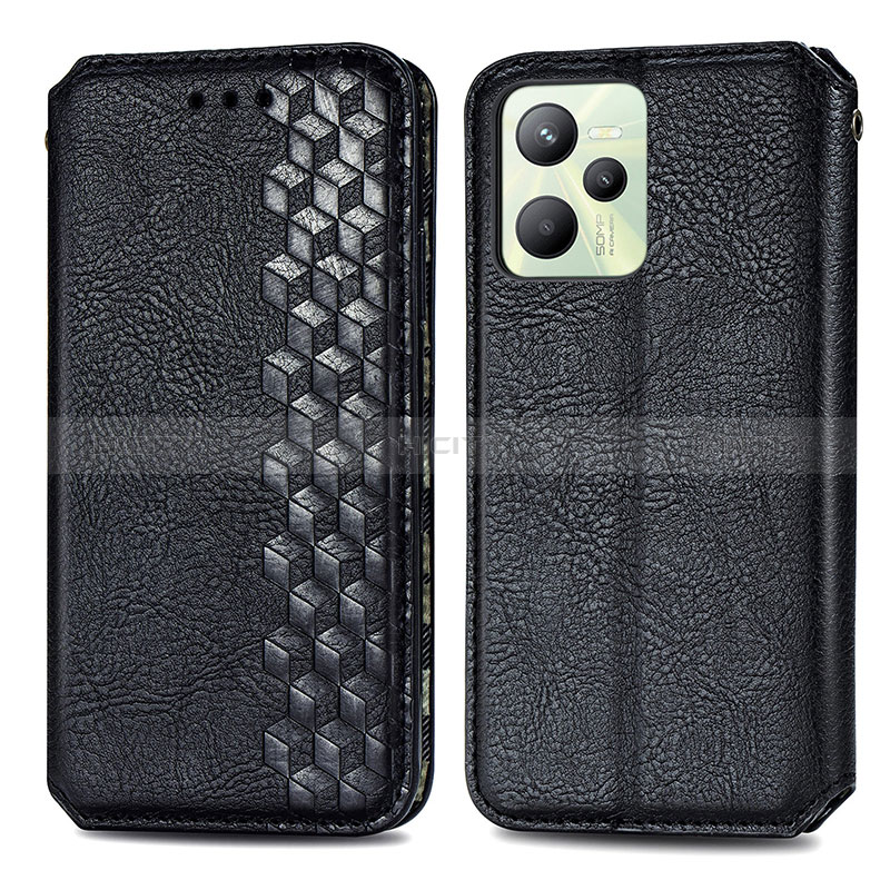 Funda de Cuero Cartera con Soporte Carcasa S01D para Realme C35 Negro