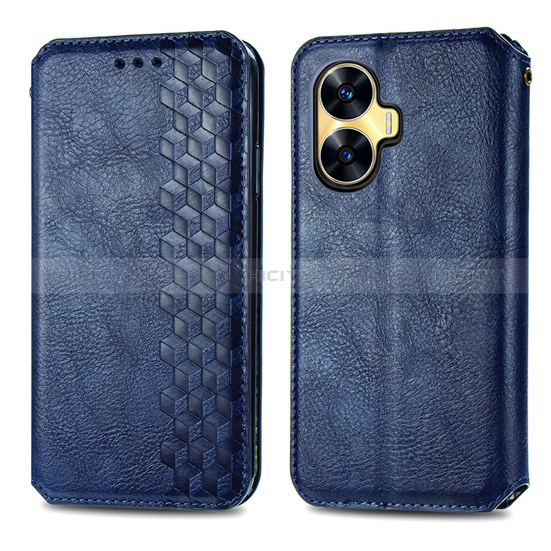 Funda de Cuero Cartera con Soporte Carcasa S01D para Realme C55 Azul