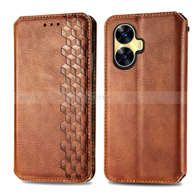 Funda de Cuero Cartera con Soporte Carcasa S01D para Realme C55 Marron