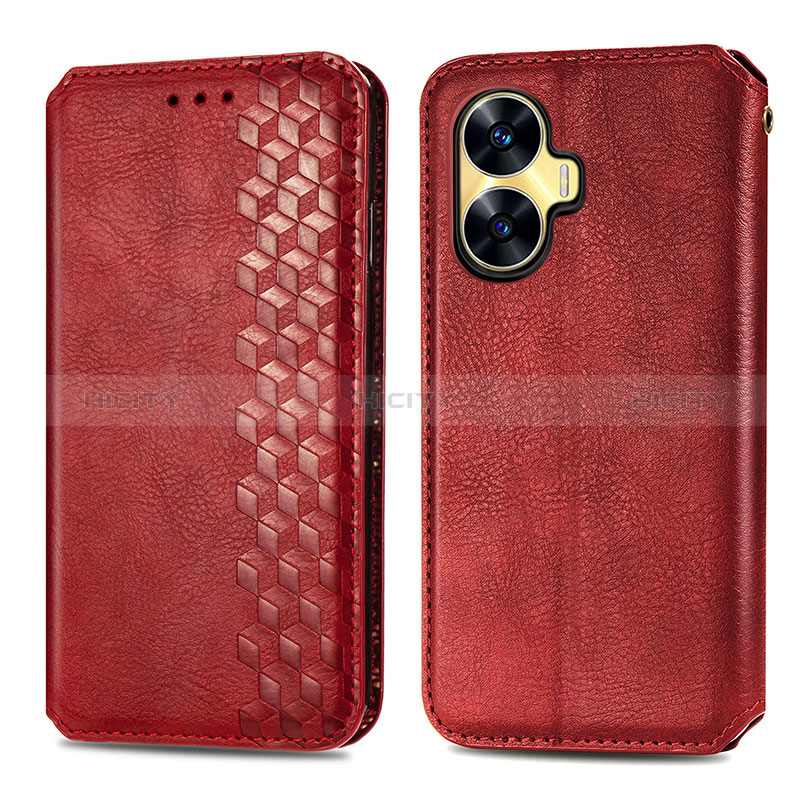 Funda de Cuero Cartera con Soporte Carcasa S01D para Realme C55 Rojo