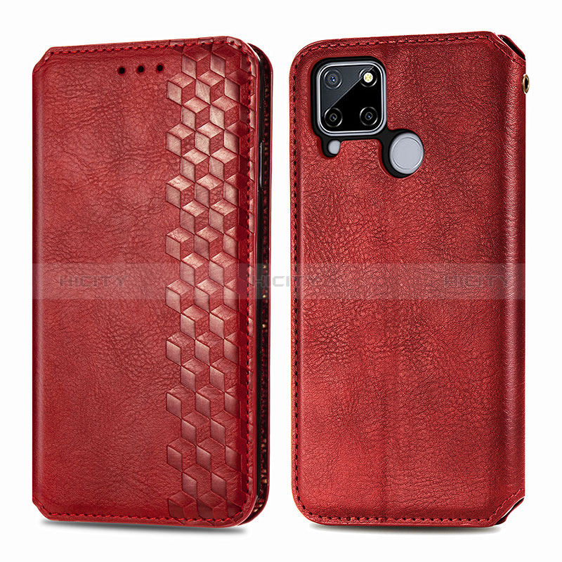 Funda de Cuero Cartera con Soporte Carcasa S01D para Realme Narzo 30A Rojo