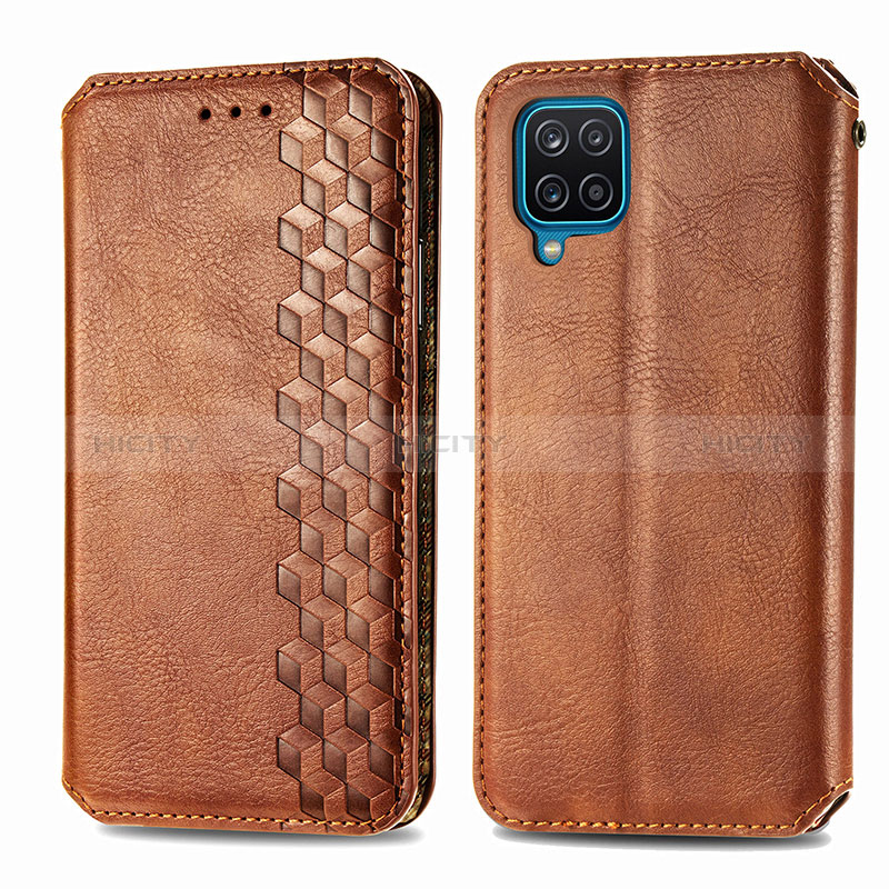 Funda de Cuero Cartera con Soporte Carcasa S01D para Samsung Galaxy A12 Marron