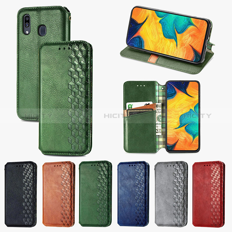 Funda de Cuero Cartera con Soporte Carcasa S01D para Samsung Galaxy A20