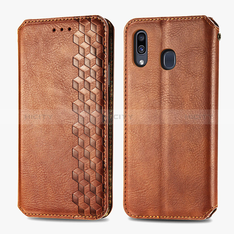 Funda de Cuero Cartera con Soporte Carcasa S01D para Samsung Galaxy A20 Marron