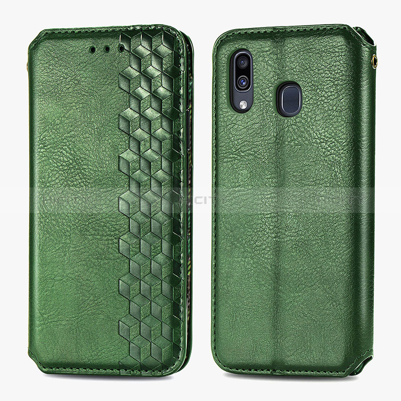 Funda de Cuero Cartera con Soporte Carcasa S01D para Samsung Galaxy A20 Verde