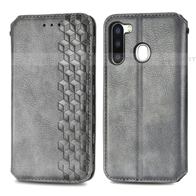 Funda de Cuero Cartera con Soporte Carcasa S01D para Samsung Galaxy A21 European Gris