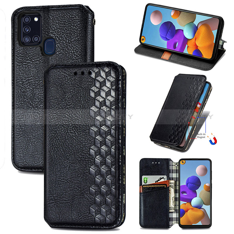 Funda de Cuero Cartera con Soporte Carcasa S01D para Samsung Galaxy A21s