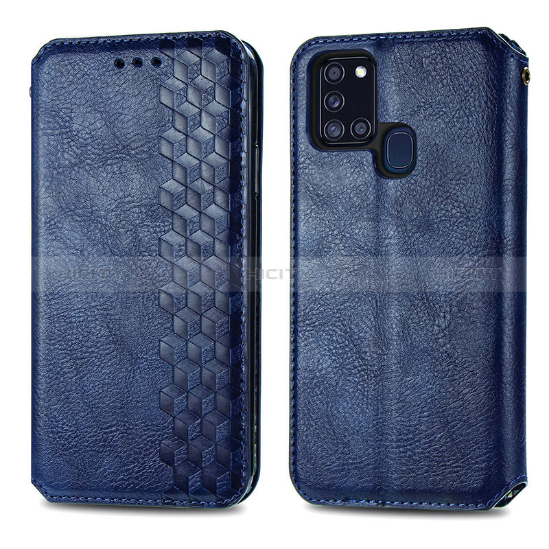 Funda de Cuero Cartera con Soporte Carcasa S01D para Samsung Galaxy A21s Azul