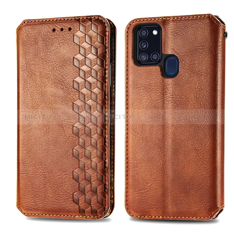 Funda de Cuero Cartera con Soporte Carcasa S01D para Samsung Galaxy A21s Marron