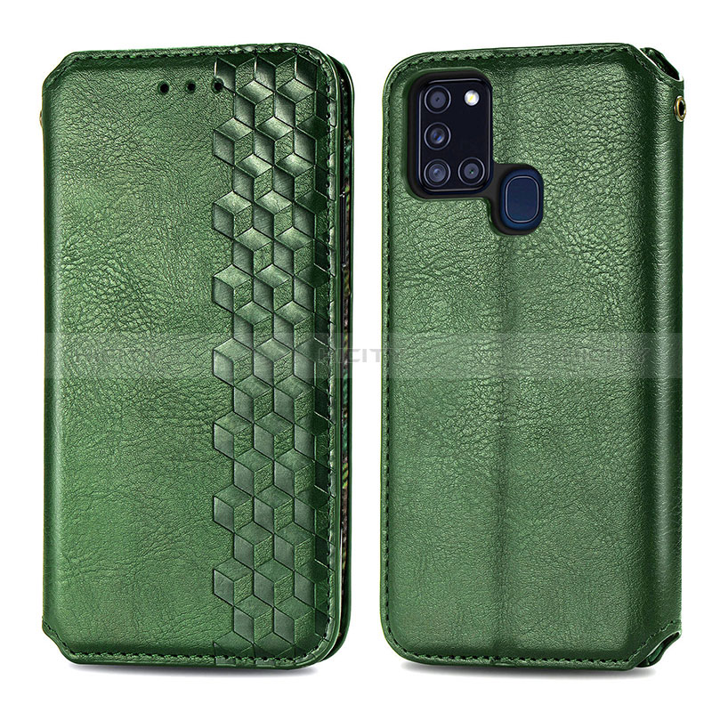 Funda de Cuero Cartera con Soporte Carcasa S01D para Samsung Galaxy A21s Verde