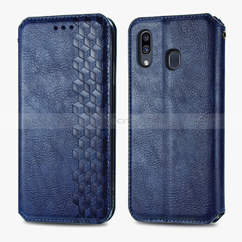 Funda de Cuero Cartera con Soporte Carcasa S01D para Samsung Galaxy A30 Azul