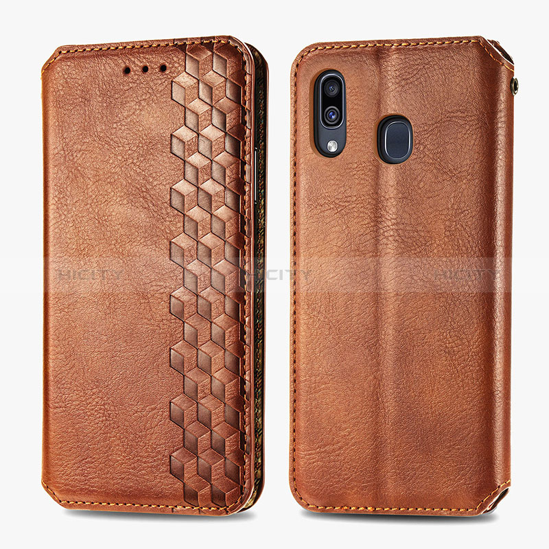 Funda de Cuero Cartera con Soporte Carcasa S01D para Samsung Galaxy A30 Marron