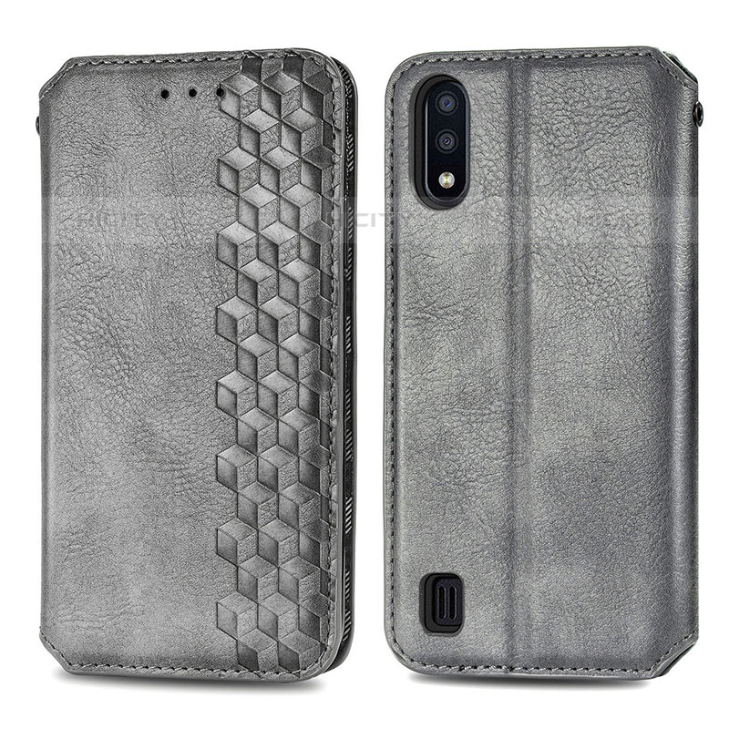 Funda de Cuero Cartera con Soporte Carcasa S01D para Samsung Galaxy M01 Gris