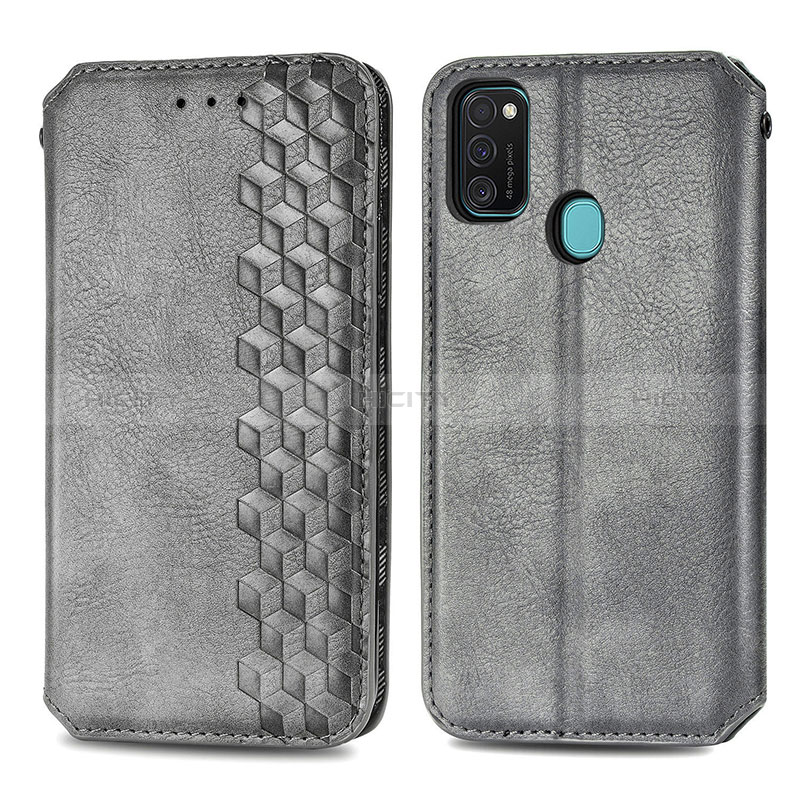 Funda de Cuero Cartera con Soporte Carcasa S01D para Samsung Galaxy M21 Gris