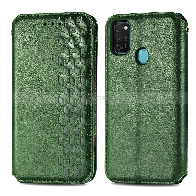 Funda de Cuero Cartera con Soporte Carcasa S01D para Samsung Galaxy M21 Verde