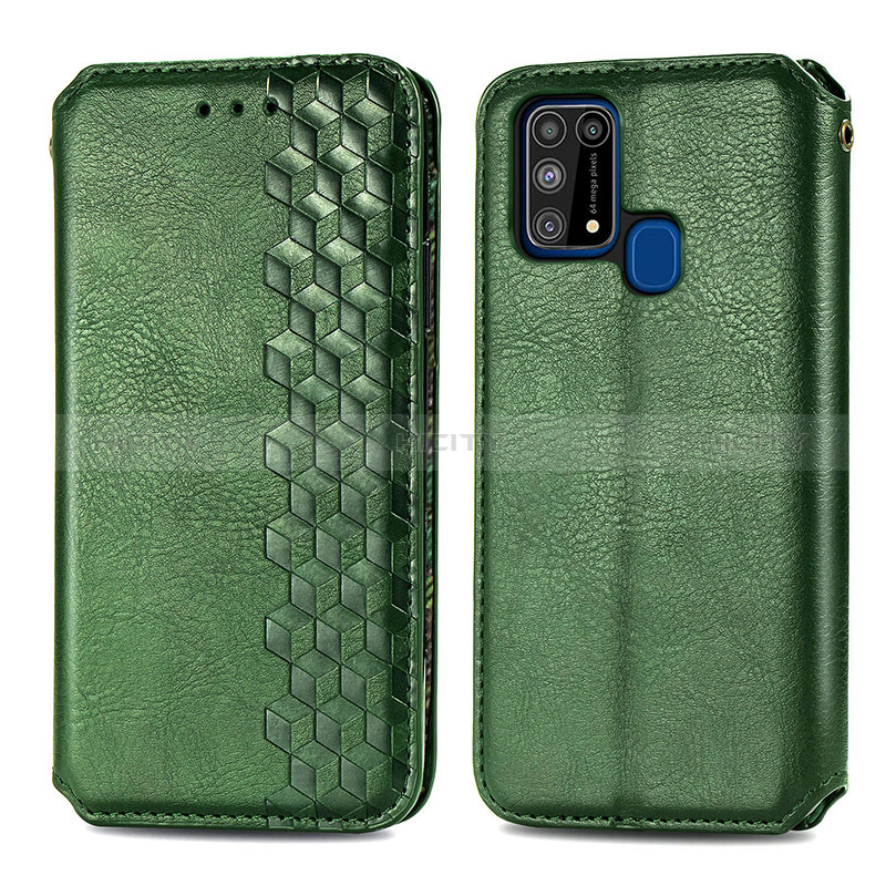 Funda de Cuero Cartera con Soporte Carcasa S01D para Samsung Galaxy M21s Verde