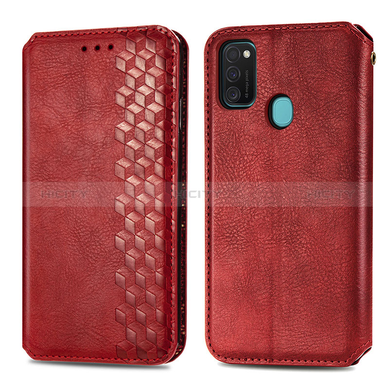 Funda de Cuero Cartera con Soporte Carcasa S01D para Samsung Galaxy M30s Rojo