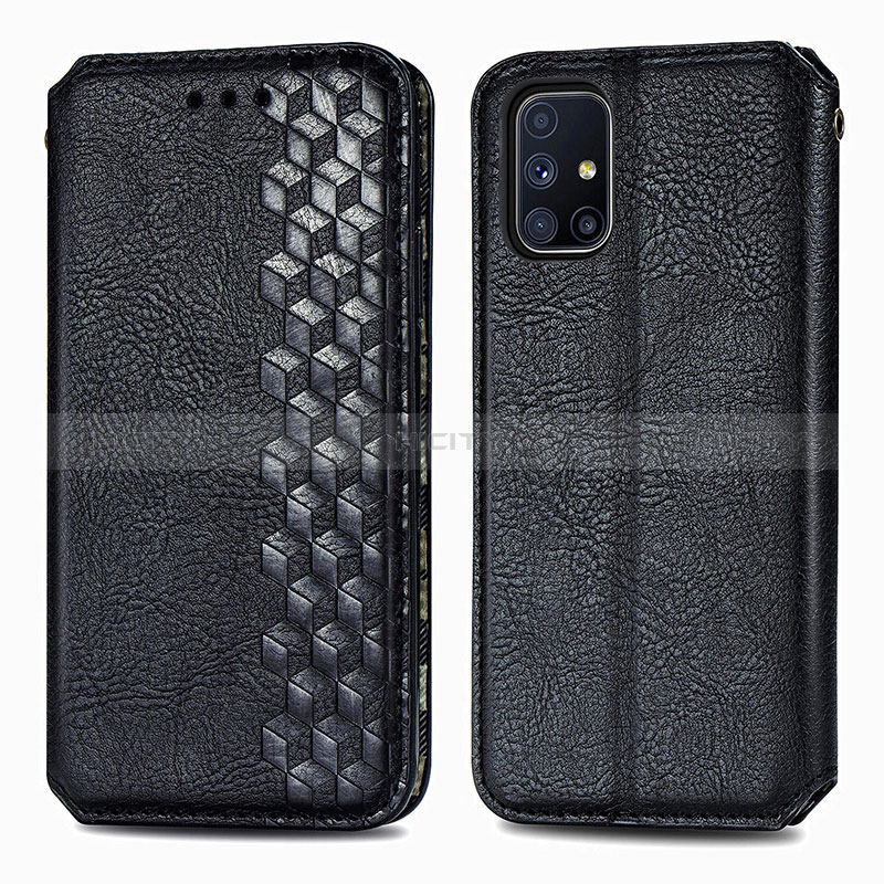 Funda de Cuero Cartera con Soporte Carcasa S01D para Samsung Galaxy M51 Negro