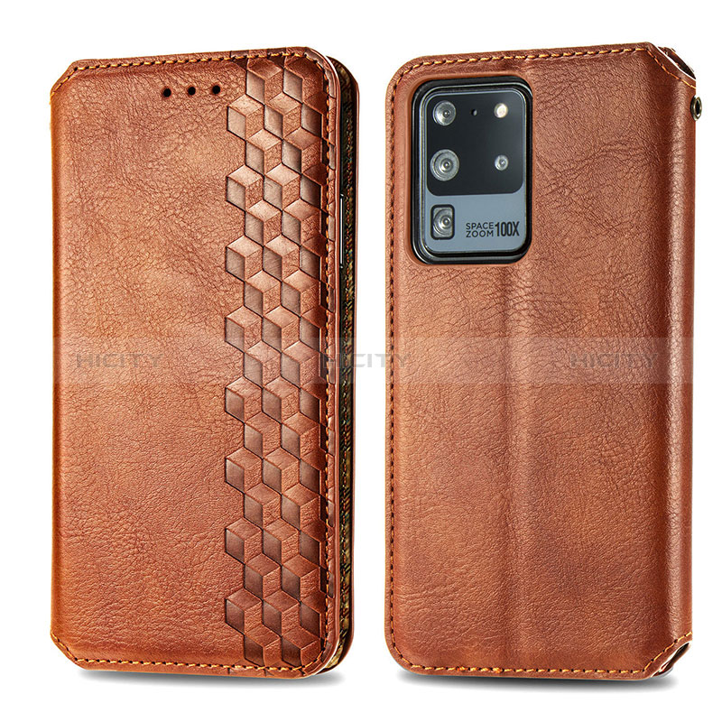 Funda de Cuero Cartera con Soporte Carcasa S01D para Samsung Galaxy S20 Ultra 5G Marron