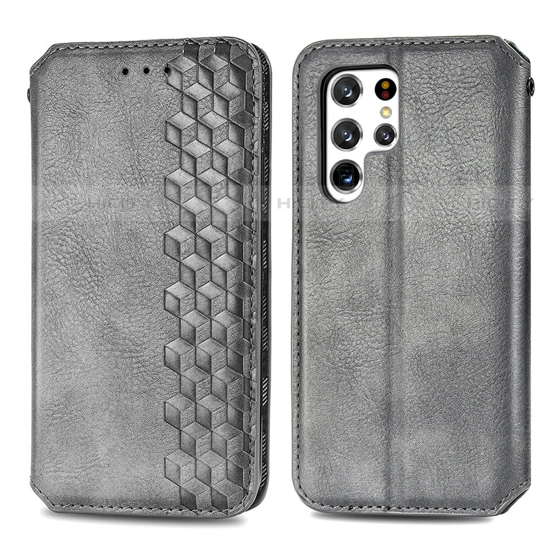 Funda de Cuero Cartera con Soporte Carcasa S01D para Samsung Galaxy S21 Ultra 5G Gris