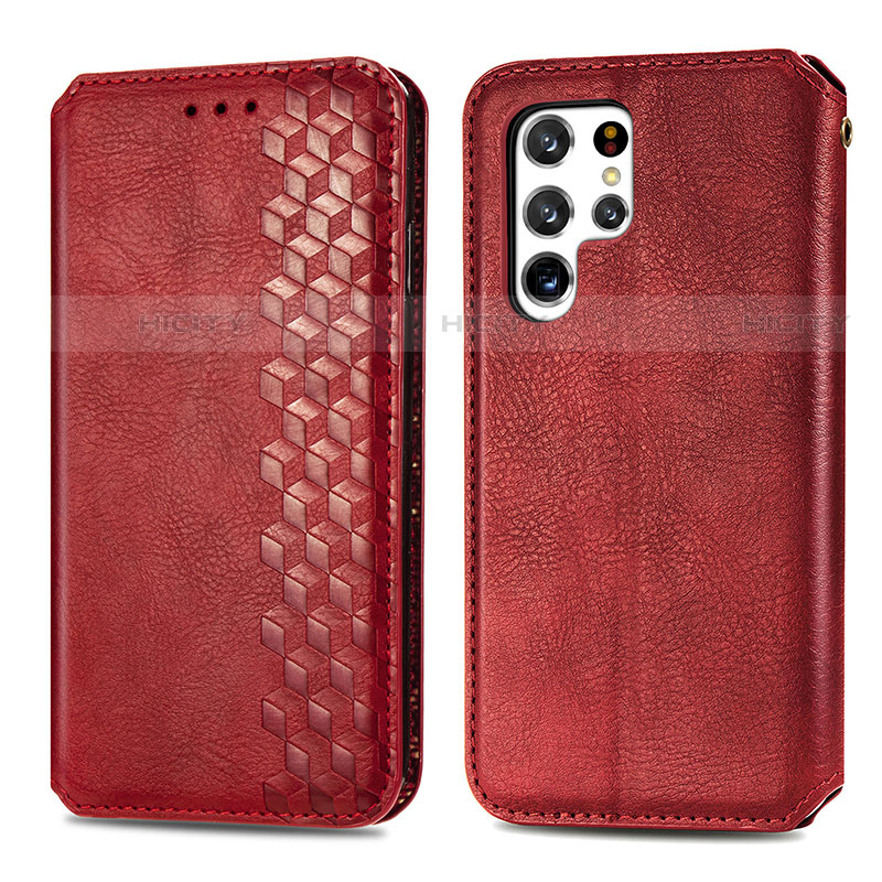 Funda de Cuero Cartera con Soporte Carcasa S01D para Samsung Galaxy S21 Ultra 5G Rojo