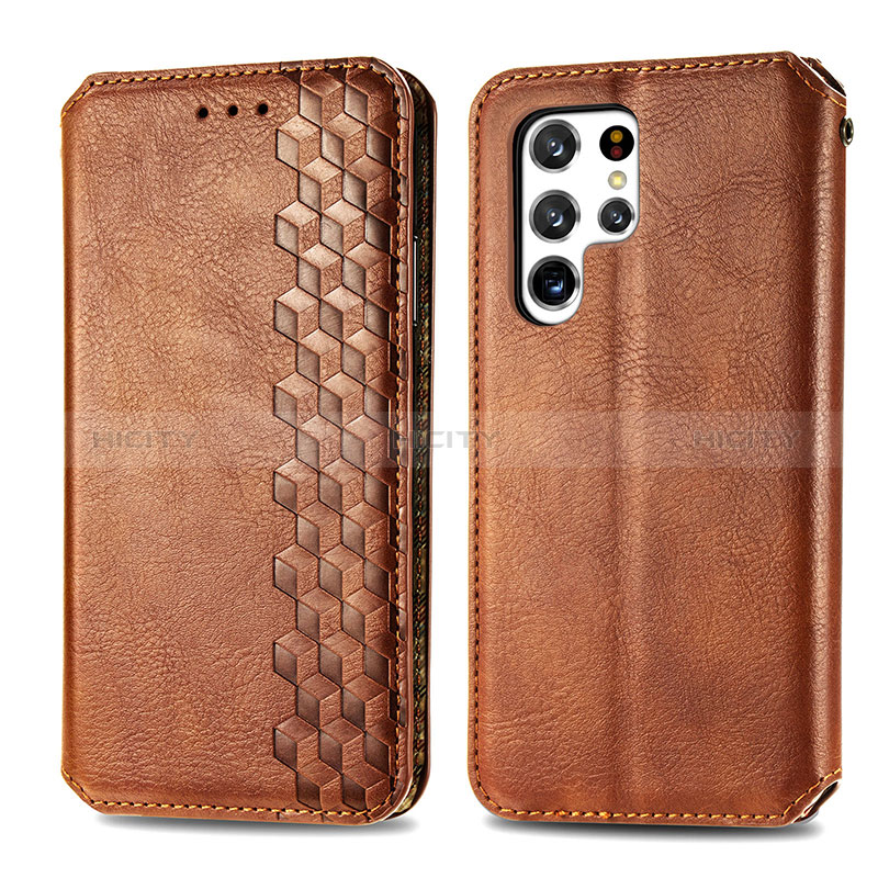 Funda de Cuero Cartera con Soporte Carcasa S01D para Samsung Galaxy S24 Ultra 5G Marron