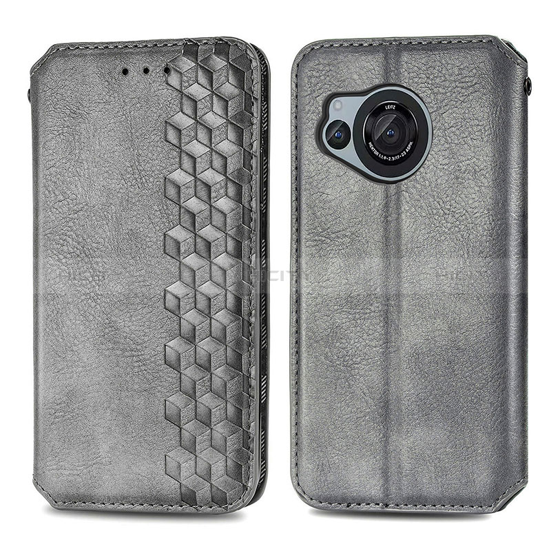 Funda de Cuero Cartera con Soporte Carcasa S01D para Sharp Aquos R8 Gris