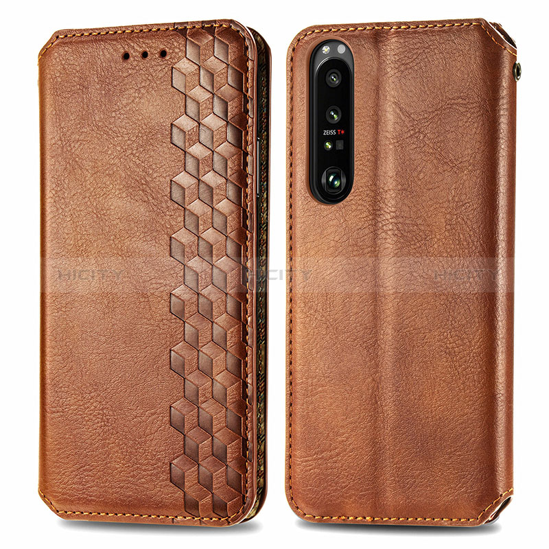 Funda de Cuero Cartera con Soporte Carcasa S01D para Sony Xperia 1 III Marron