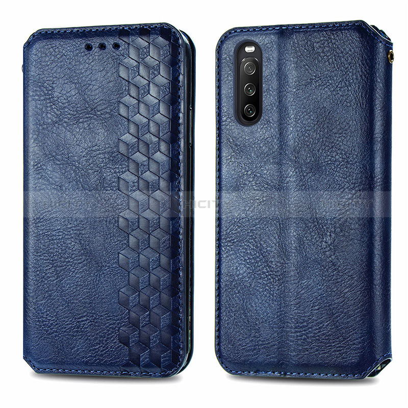 Funda de Cuero Cartera con Soporte Carcasa S01D para Sony Xperia 10 III Azul