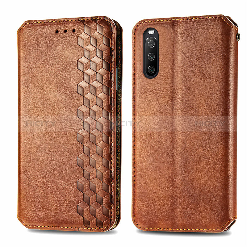 Funda de Cuero Cartera con Soporte Carcasa S01D para Sony Xperia 10 III Marron