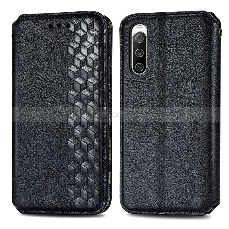 Funda de Cuero Cartera con Soporte Carcasa S01D para Sony Xperia 10 IV SO-52C Negro